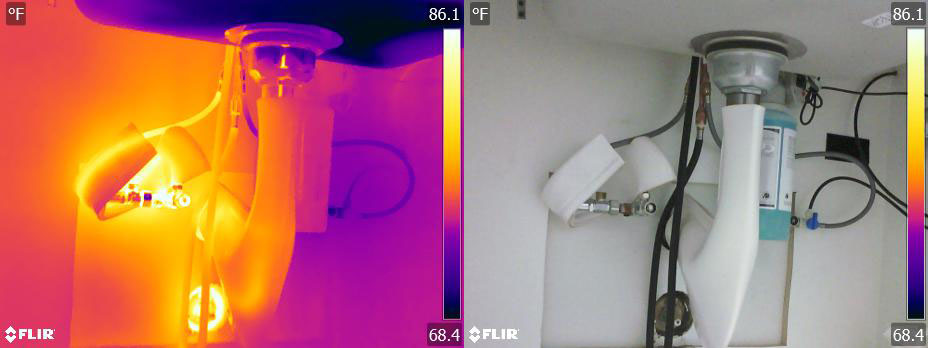images thermique et visible de la plomberie d'un évier